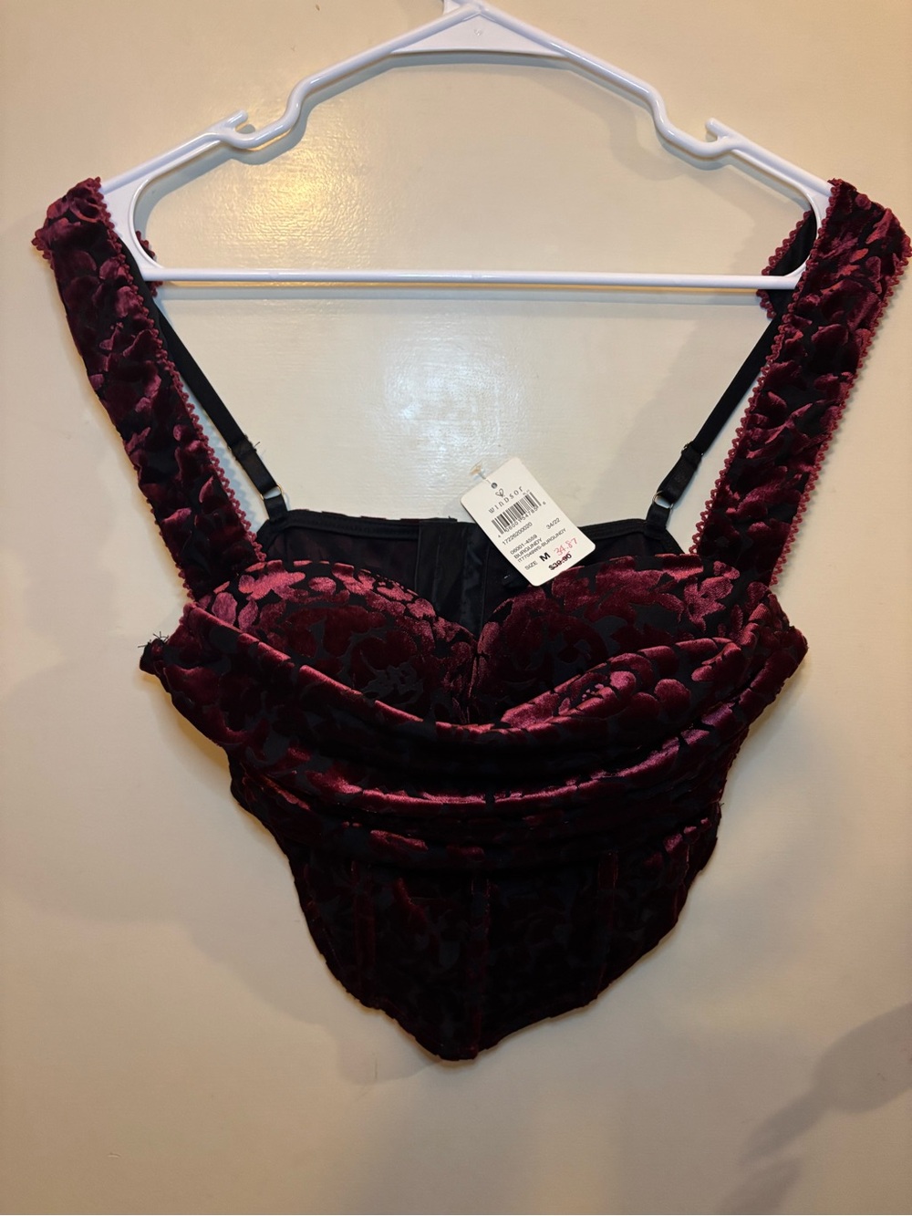 Windsor Burgundy Floral Velvet Bustier -READ